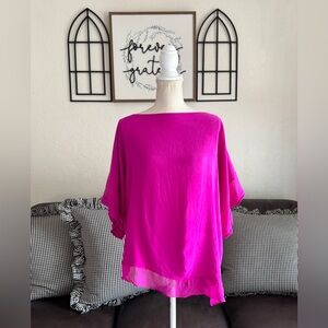 Emmelle NY 100% Silk Magenta Langenlook Blouse Tunic Top Asymmetrical 0 Loose